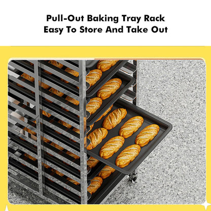 GenSDH 18-Tier Aluminum Bakery Rack with Wheels, Commercial Cooling Trolley for Full & Half-Size Pans, Heavy-Duty for Efficient Baking and Storage