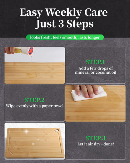 Kitsure Bamboo Cutting Board - Multi-Sizes Wooden Cutting Boards for Kitchen, Convenient Kitchen Essentials with Deep Juice Grooves， Cutting Board for Chopping & Serving, Large, Natural
