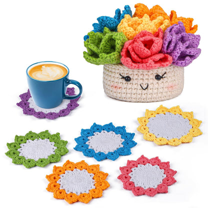 Hssugi Crochet Kit for Beginners, 6PCS Crochet Starter Kit, Potted Plant Coasters Crochet Kit with Step-by-Step Video Tutorials, Crochet Hooks, Learn to Crochet Kits for Adult Beginners