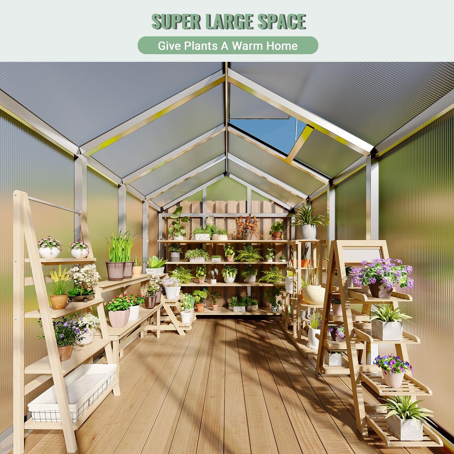 Greenhouse, 6x8 Ft Outdoor Greenhouses, Accessible Green House with Roof Vents and Sliding Doors, Aluminum Frame Polycarbonate Greenhouses, Large Greenhouse for Outdoor Gardens and Backyards, Silver
