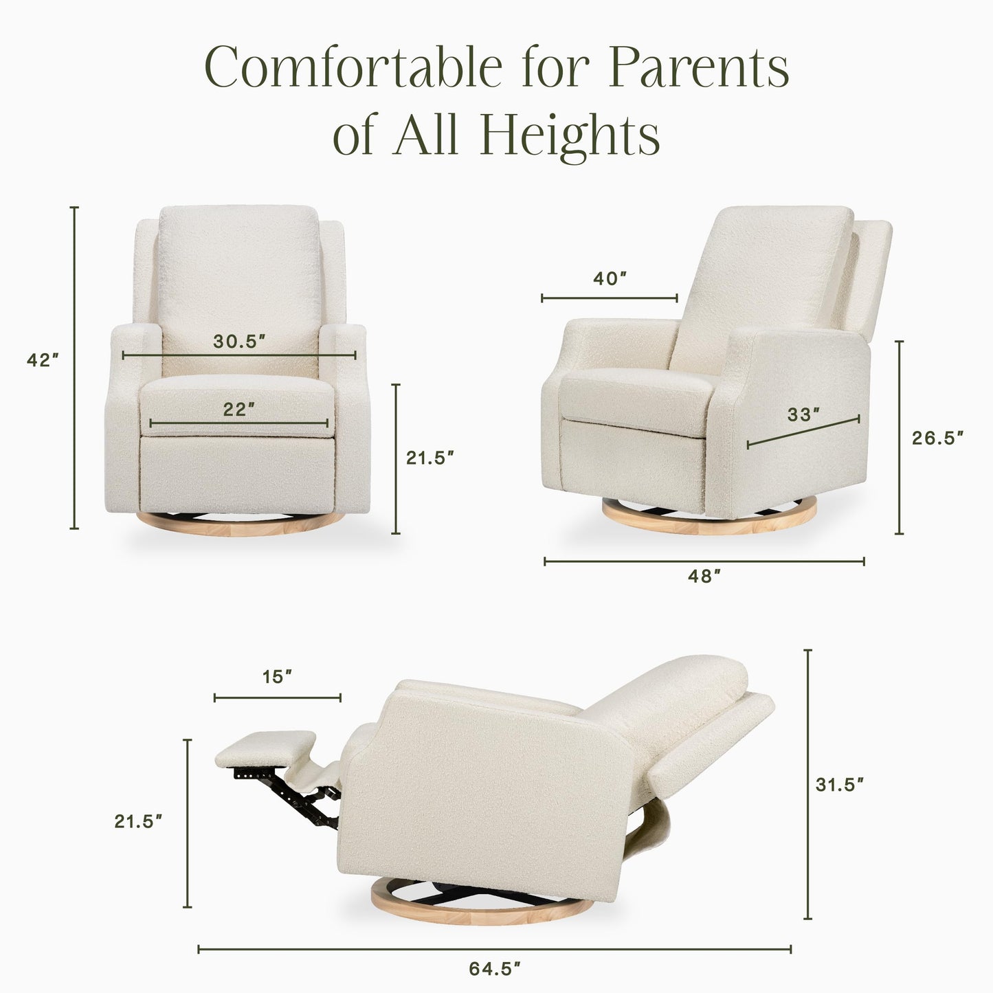 Namesake Crewe Glider Recliner Nursery Chair - GREENGUARD Gold & Certi-PUR US Certified Rocker Recliner - Glider Rocking Chair for Nursery & Living Room - Manual, 360° Swivel, Ivory
