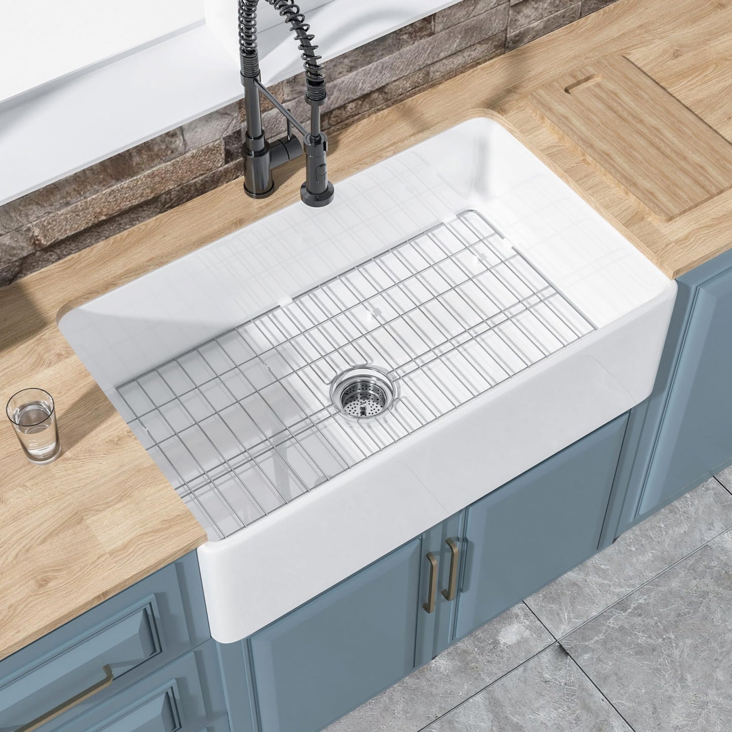 HOMLYLINK White Farmhouse Sink 33 x 20 Inch, Large Firecaly Apron Front Undermount Farm Sink Heavy Duty Deep Single Bowl, with Custom Accessories 2 Types, Pure White, for Kitchen