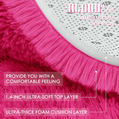 OLANLY Round Hot Pink Area Rug - Soft, Fluffy, Machine Washable 8 ft Circle Carpet for Bedrooms & Nurseries