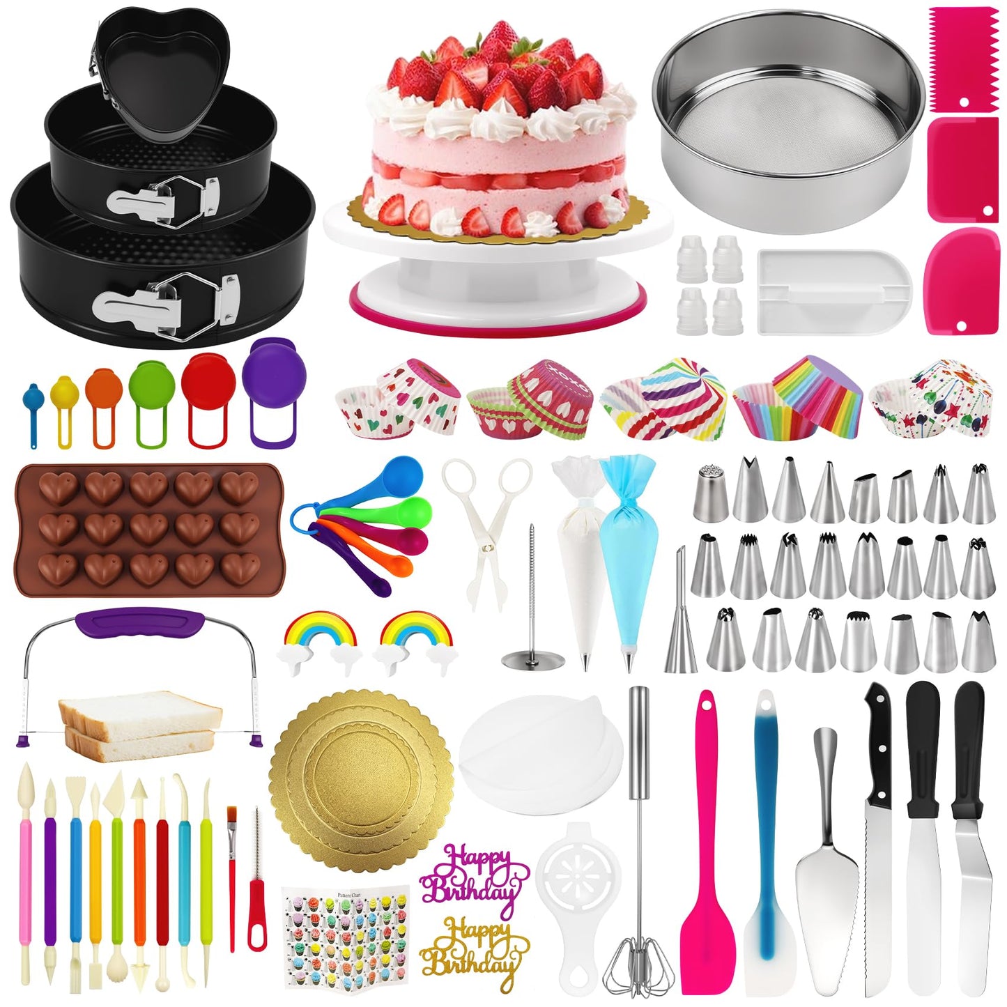 701Pcs Cake Decorating Kit with Baking Supplies, Cake Turntable, Cake Decorating Supplies, Frosting Piping, Cake Leveler, Piping Tips, Cake Pan Set for Cake Baking Kit