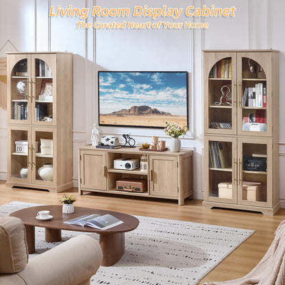 Joaxswe 72" Tall Bookshelf Set of 2, Farmhouse Bookcase with 3-Tier Adjustable Shelves, Modern Living Room Display Cabinet with Glass Doors, Large Storage Cabinet for Home Office,Dining Room, Natural