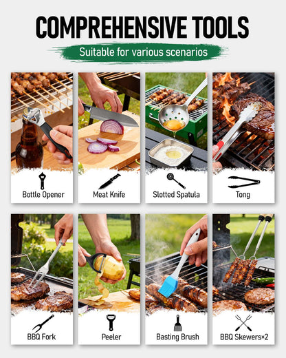 FANGSUN Camping Cooking Utensils, 16 PCS Portable Camping Kitchen Set with Grill Accessories, Camp Gifts for Men Dad, New Year‘s Presents for RV, Hiking, Picnic, Backpacking