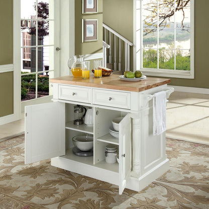 HomeStock Butcher Block Kitchen Island with Storage - Natural Wood Top, Portable Cart