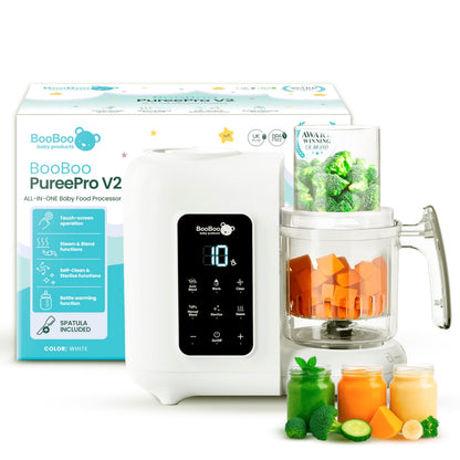 BooBoo Baby PuréePro V2 5-in-1 Baby Food Maker - Multifunctional Puree Blender, Auto Cooking & Grinder Chopper - Baby Food Processor with Steamer, Bottle Warmer, Sterilizer & Self Cleaning Operation
