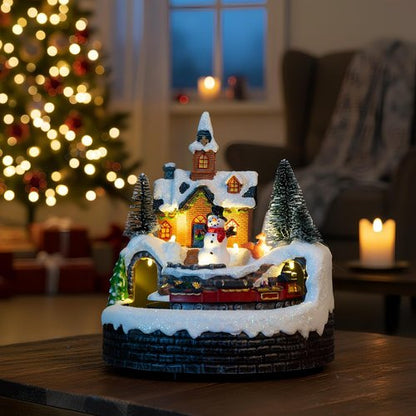 Candieslife Animated Musical Christmas Snowman Decorations - Rotating Train with Warm Lights for Holiday Cheer