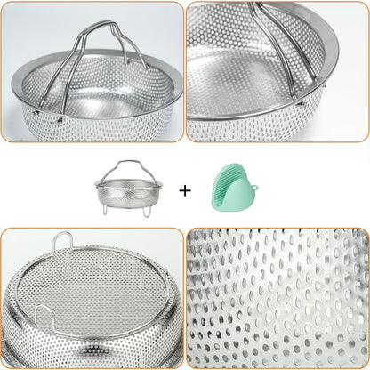 ICEICE Stainless Steel Steamer Basket - Vegetable & Dumpling Steamer Insert for Pots, Instant Pot Accessories with Handles & Feet, Multi-Purpose Mesh Strainer for Cooking, Fruits (Silvery, Large)
