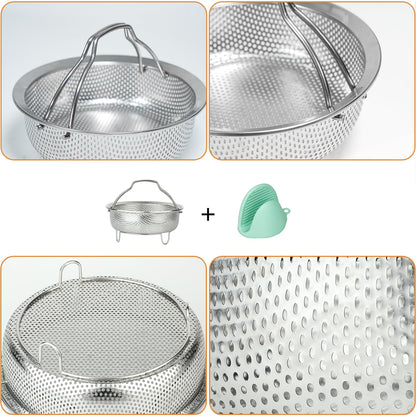 ICEICE Stainless Steel Steamer Basket - Vegetable & Dumpling Steamer Insert for Pots, Instant Pot Accessories with Handles & Feet, Multi-Purpose Mesh Strainer for Cooking, Fruits (Silvery, Small)