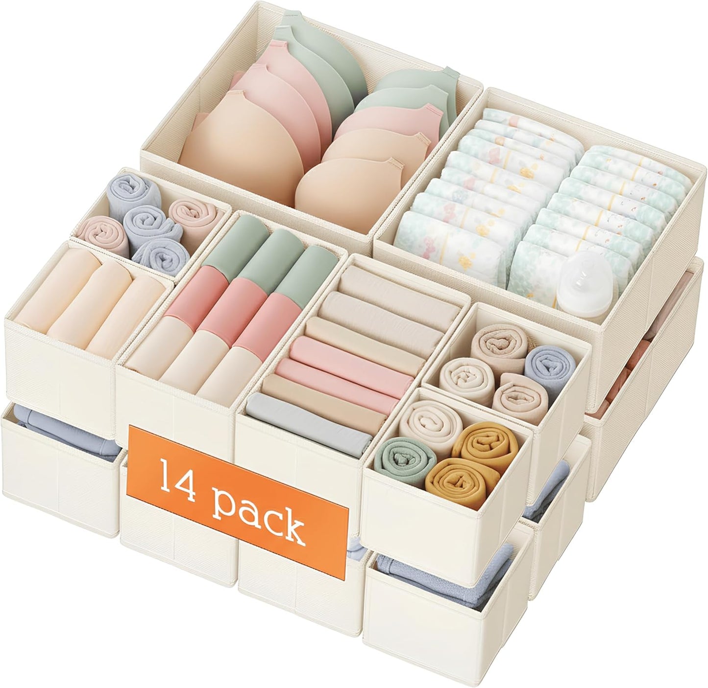 14 Pack Closet Criusia Drawer Organizer Clothes, Dresser Organizer for Baby Clothes, Underwear, Sock- Foldable