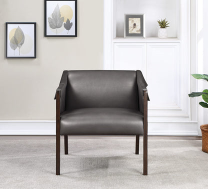 OSP Home Furnishings Parkfield Faux Leather Accent Chair with Sling Buckle Design and Solid Wood Frame, Pewter