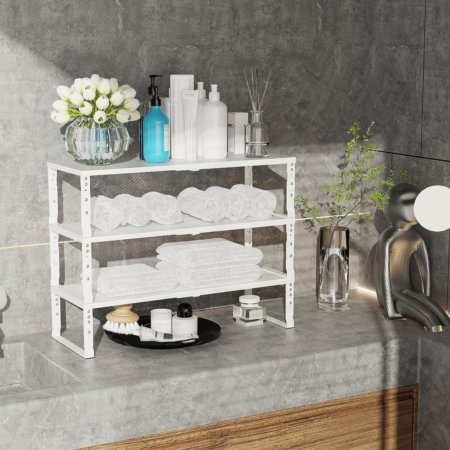Expandable Cabinet Shelf Organizer: Storage Spice Rack Shelves for Kitchen, Stackable Adjustable Pantry Cupboard (1