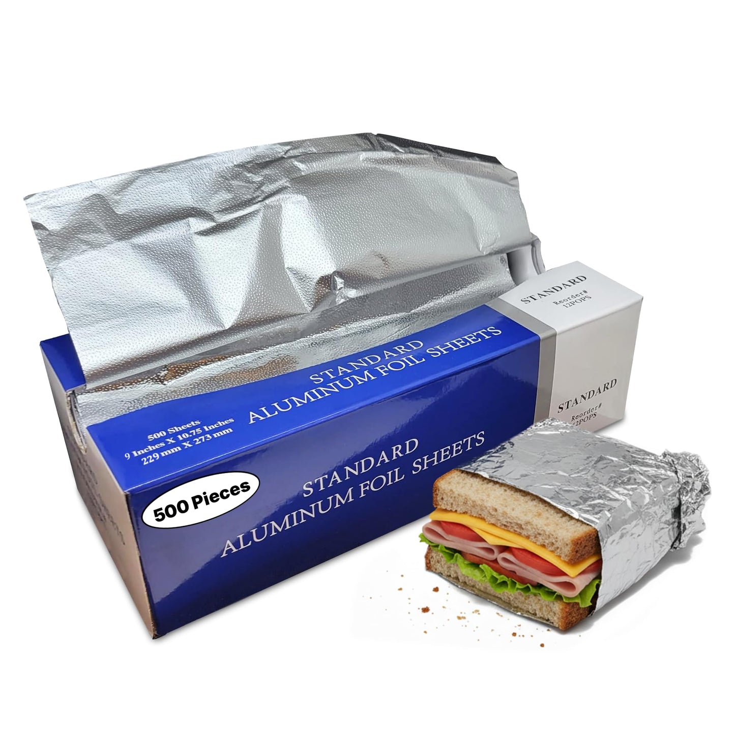 DHG PROFESSIONAL Aluminum Foil Sheets, 500 Count – 9" x 10.75" Pre-Cut Pop-Up Dispenser for Food Wrap, Sandwich Wrap, Hair Foils, Food Storage, Baking, Catering, Restaurant, Salon Use
