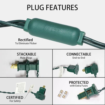25ft 50 Counts Commercial 5mm IP65, JK5665 White LED Christmas Lights - Grade Outdoor Waterproof, Wide Angle Green