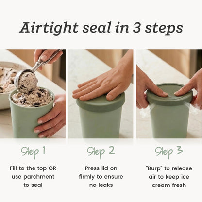StarPack 'Freeze The Day' Homemade Ice Cream Containers (2-Pack, 1 Quart) - Airtight Silicone Lids, BPA-Free Reusable Ice Cream Freezer Containers with Lids, Stackable - Sage and Pink