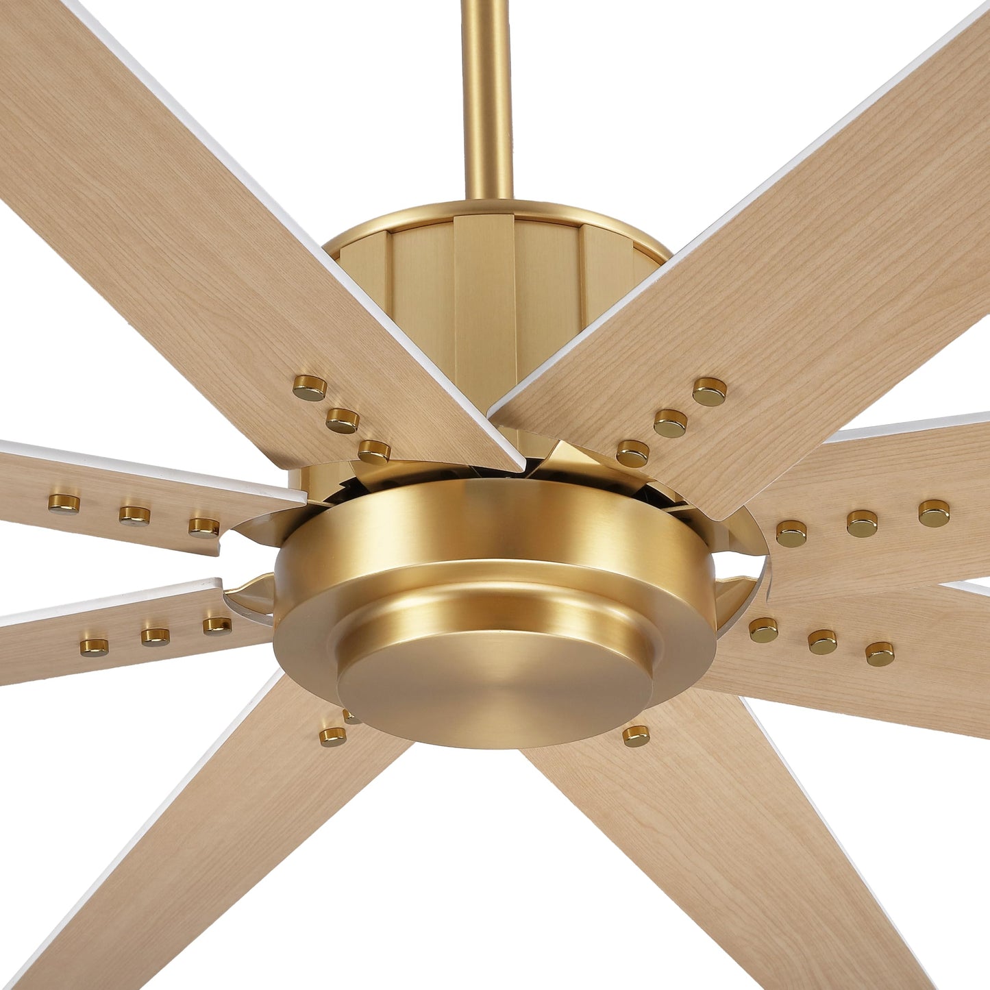 WINGBO 64" Ceiling Fan without Light, Modern Large Ceiling Fan with Remote Control, 6-Speed Reversible Noiseless DC Motor, Gold and White/Oak Blades for Living Room, Bedroom & Covered Outdoor