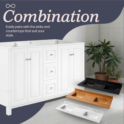 Alaterre Furniture Williamsburg 60 Inch Double Sink Bathroom Vanity - Freestanding Cabinet Without Top - Large Soft-Close Wood Vanity (White)