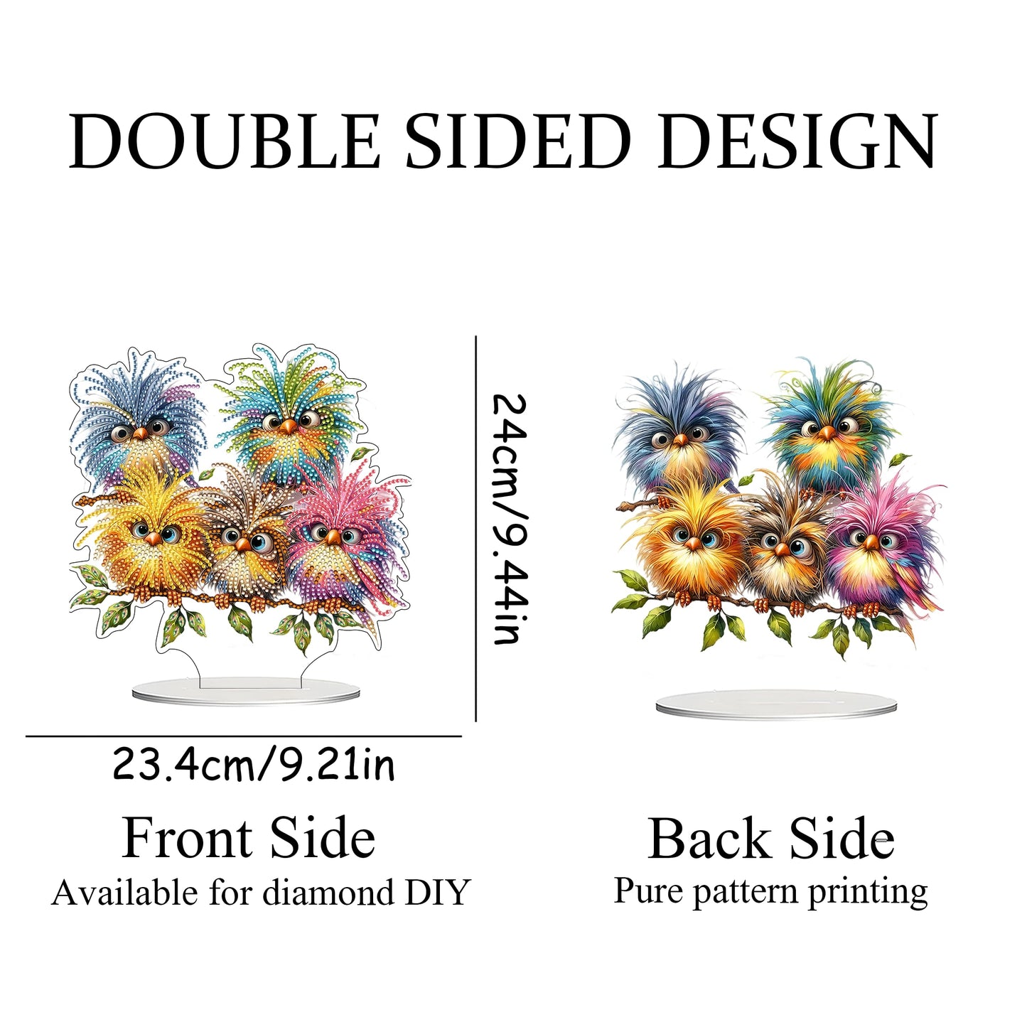 JJFox DIY Tabletop Diamond Art Painting Kit，Desktop Ornament Special Shaped Rhinestone Desk Placement Ornament，Home Stand Up Gem Painting Craft Kit，Gift，Double Sided (Bird)