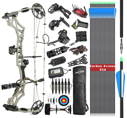 surwolf Compound Bow Kit, Hunting and Target, Limb Made in USA,Draw Weight 30-70 lbs Adjustable, Draw Length 19-30.5",up to IBO 320FPS Speed, Package with Archery Hunting Accessories (Grey)