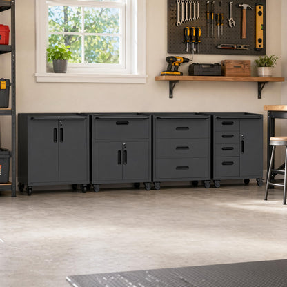VIYET 4-Pack Rolling Garage Tool Cabinet,Heavy Duty Steel Rolling Tool Chest with Lockable Doors & Adjustable Shelves,Mobile Workshop Storage Cart for Garage Organization,Black