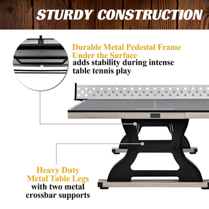 Barrington 9-ft Coventry Tennis Table, Official Size with Durable Metal Net and Storage Drawer, Perfect for Family Game Rooms
