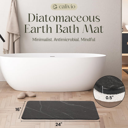 Calivio Quick Dry Shower Stone Bath Mat, Super Absorbent & Non-Slip 24 x 16 Inch Diatomaceous Earth Mat, Durable & Easy to Clean Diatomite Bath Mat for Bathroom Floor/Kitchen (Charcoal)