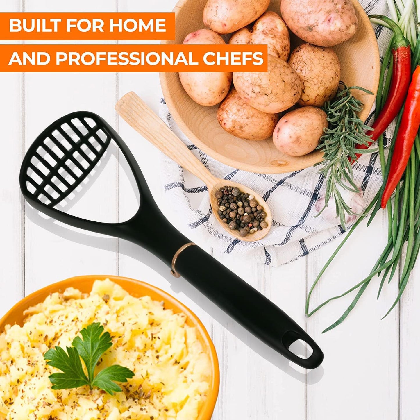 TENTA KITCHEN Good Grips Nylon Potato Masher, Professional Cooking Gadget for Non-Stick Cookware