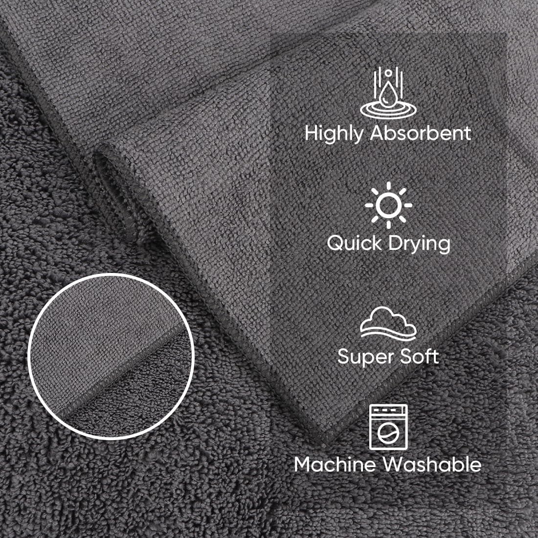 24 Pack, 12x12 Inch HOMEXCEL Microfiber Washcloths Highly Absorbent and Soft Face Towel, Multi-Purpose Grey Wash Cloths