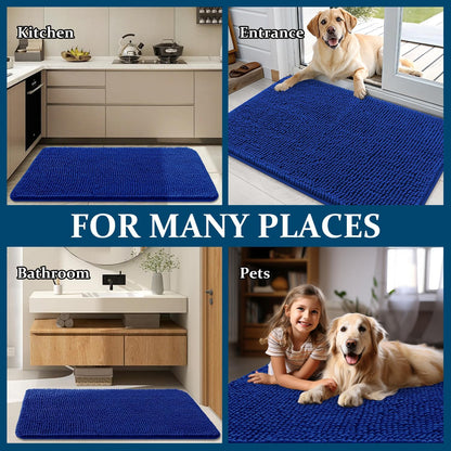 OLANLY Dog Door Mat - Absorbent Non-Slip Washable Chenille Mat for Muddy Paws | 35"x24", Royal Blue