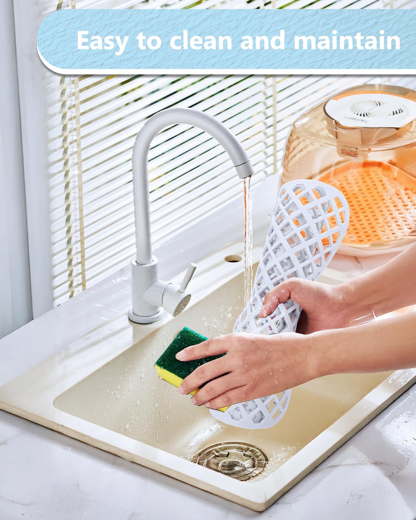 BEHOK 2 Pack Silicone Sink Protector for Kitchen Sink, Trellis Pattern 12 x 11" Sink Grid Mat Silicone Protectors, Center Drain, White