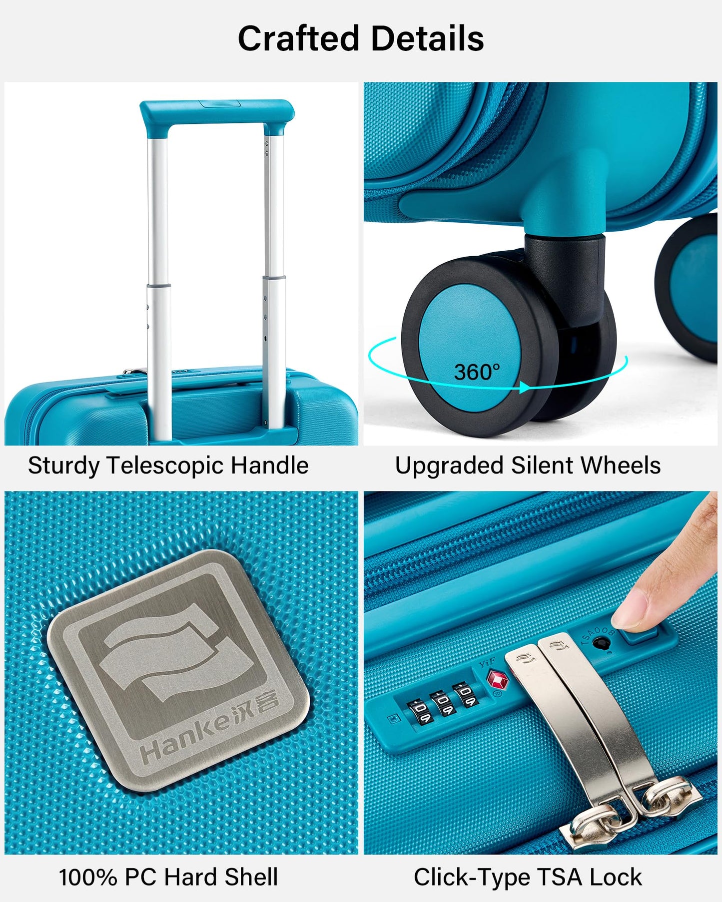 Hanke Hardside Expandable Checked Luggage, 24 Inch Top Opening Trunk Luggages with Spinner Wheels, All-PC Hard Shell Suitcase, Lightweight TSA Checked-Medium(Caribbean Blue, 83L)