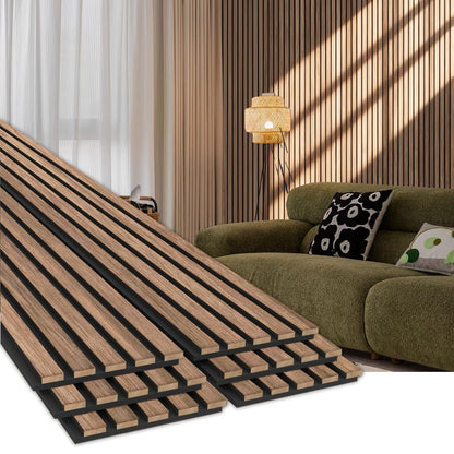 EVERECO 6 Pack Wood Panels for Wall 94.5" × 7.87" Acoustic Soundproof Wall Slat Panels, 3D Wall Panels for Home Office Decoration, Natural Walnut