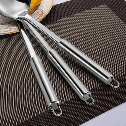 Pleafind Serving Utensils Set for Parties,3-Piece Silver Stainless Steel utensils set,Includes 1 Serving Spoon, 1 Slotted Spoon and 1 Soup Ladle,Serving Spoons for Buffet