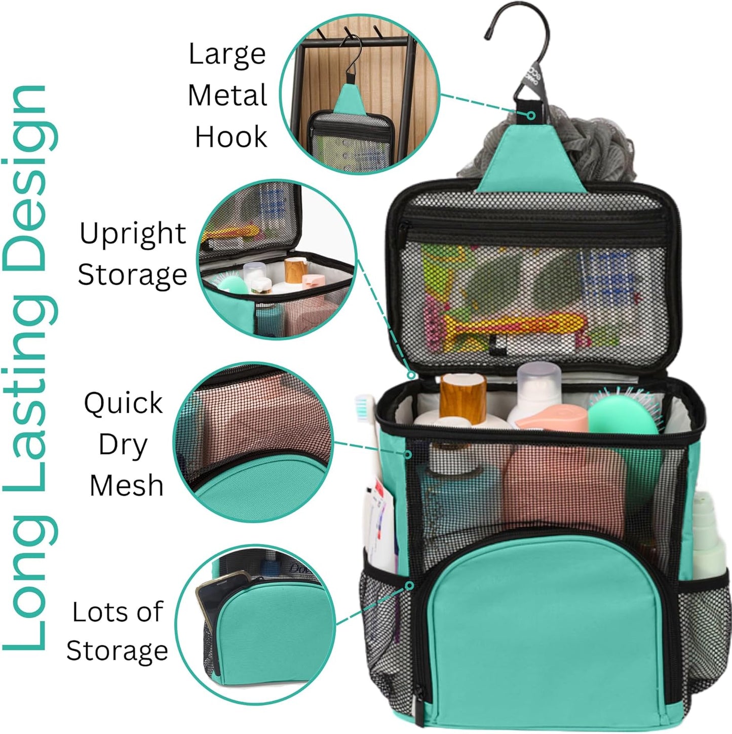 Original Shower Caddy for College Dorms - Large Capacity Travel Organizer Bag, Quick Dry, Water Resistant, Aqua