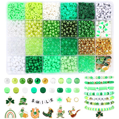 UPINS 2100PCS+ St. Patrick's Day Bracelet Making Kit,Green Shamrock Round Beads Charms for Jewelry Making Bracelet Necklace Making DIY Crafts Gifts