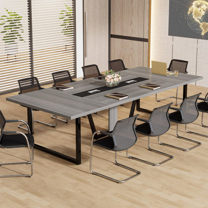 Tribesigns 8FT Conference Table, 94.49 L x 47.24 W x 29.53 H Inches Large Meeting Podcast Table for 10 People, Business Style Wooden Training Table with Strong Metal Frame for Office Conference