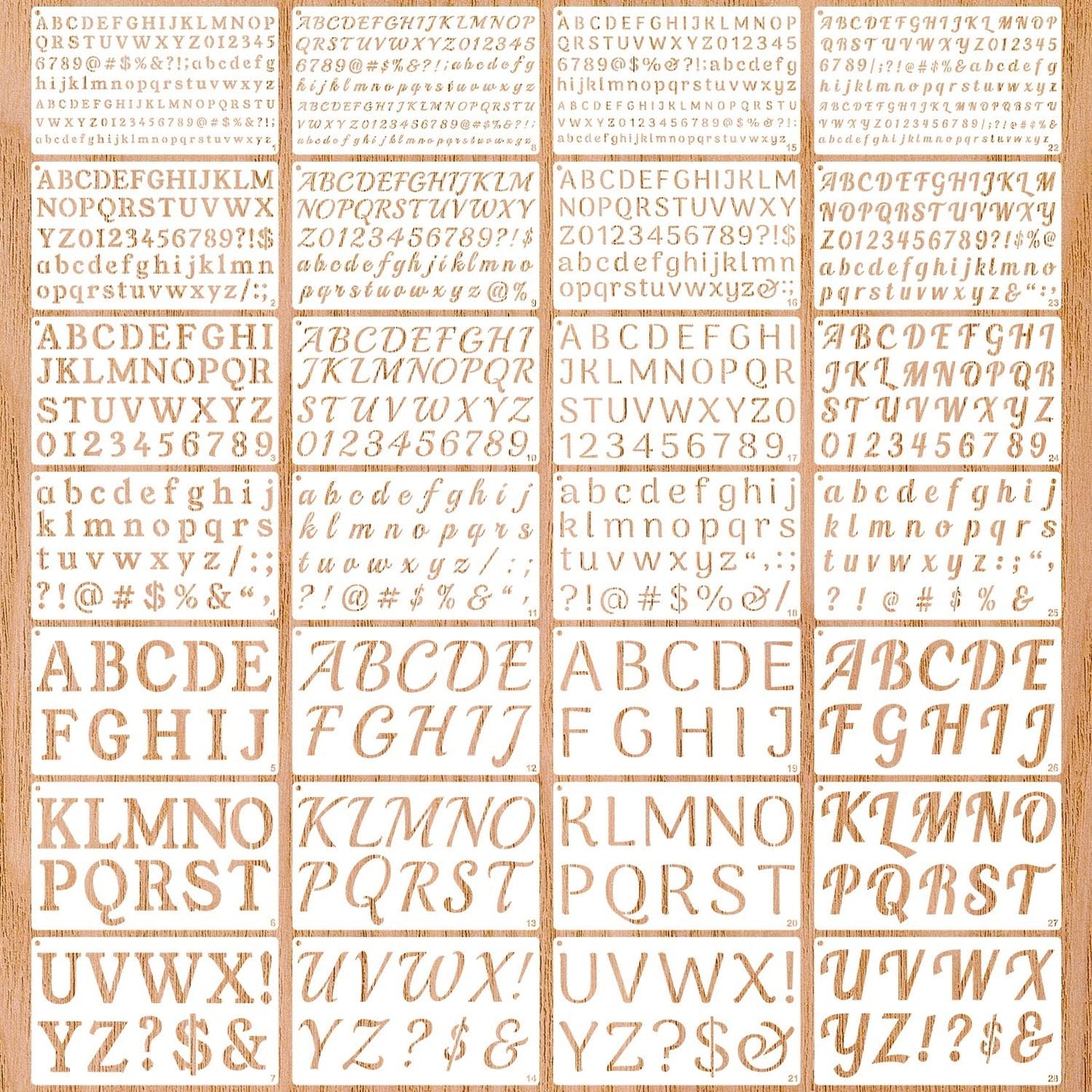1/3, 1/2, 3/4, 1, 2 Inch Letter Stencils for Painting, 28 Pack Reusable Plastic Alphabet and Number Stencils for Crafts Art Projects