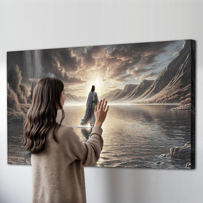 TAILORED CANVASES Jesus Walking on Water Wall Art - Framed Christian Canvas Decor for Home or Church | 48x24