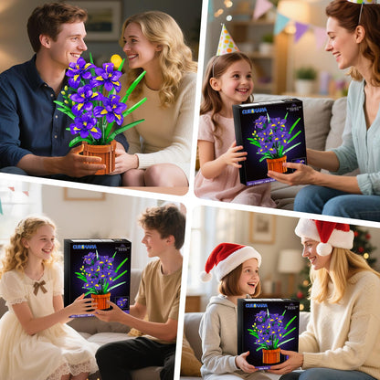 CUBIMANA Botanicals Iris Flowers Building Set for Adults - Artificial Plants & Flowers Decor for Home Office Bedroom or Desk, 808PCS Floar Birthday Christmas Housewarming Gift for Women & Men Ages 18+