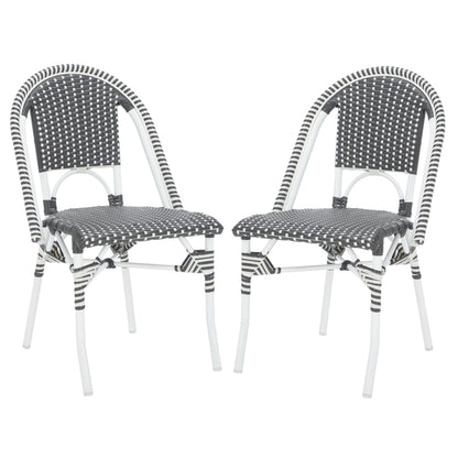 SAFAVIEH Outdoor - Torino Bistro Chair Set of 2 - Grey & White - Faux Wicker & Aluminum Frame - Bistro Side Chair Design - Ideal for Patio, Deck, Sunroom, Dining Area, 18" Seat Height (PAT7550E-SET2)