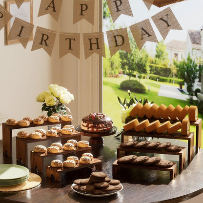 2 Set Wooden Tiered Risers Display Stands for Vendor Events,Stackable Wooden Cupcake Display Stand,Farmhouse Decor Wood Dessert Table Display Set,Vendor Booth Display Items,Food Display Risers for Party（12-11.2-10.4-9.6IN）