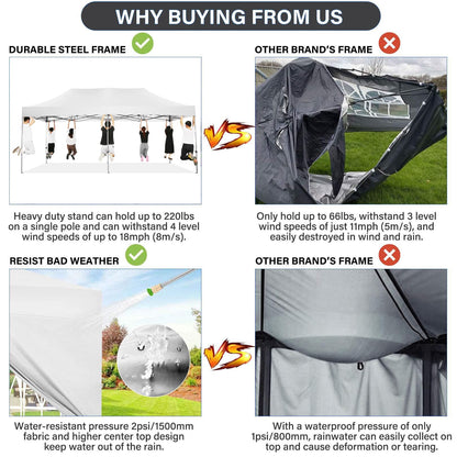 COBIZI 10x20 Pop Up Canopy with 6 Sidewall,Heavy Duty Canopy UPF 50+ All Season Wind Waterproof Commercial Outdoor Wedding Party Tents for Parties Canopy Gazebo with Roller Bag(10 x 20 ft White)
