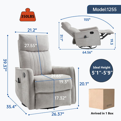 KEIKI 4-in-1 Manual Swivel Rocker Recliner Chair for Living Room, Chenille Nursery Glider Rocking Chairs with Back Massager & Heat, Comfortable Reading Chair Modern Bedroom Furniture, Light Grey