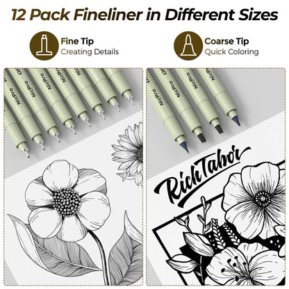 Nicpro 58 PCS Art Drawing Supplies Kit in Leather Case, Art Mechanical Pencil Set with 6 Metal Drafting Pencil 0.5 & 0.7 & 0.9 & 2mm, 12 Micron Pen, Sketch Book, 30 Tube Lead Refills for Sketching