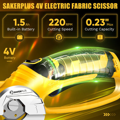 SakerPlus Cordless Electric Scissors, 4V Cardboard Cutter, Box Cutter Fabric Scissor with Safety Lock & LED Light, Rechargeable Power Rotary Cutters for Box Carpet Fabric Plastic Leather