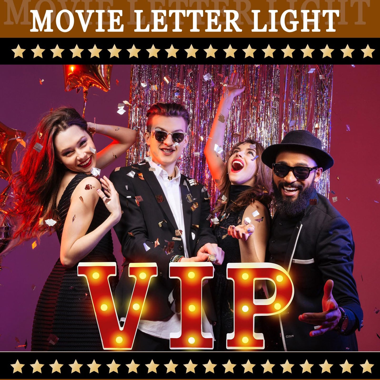 Aurelema VIP 6.3" Light up Letters Sign Party Decorations Battery Powered Marquee Lighted Sign LED Alphabet Letter Lights for Night Party Birthday Home Tabletop Decor Supplies