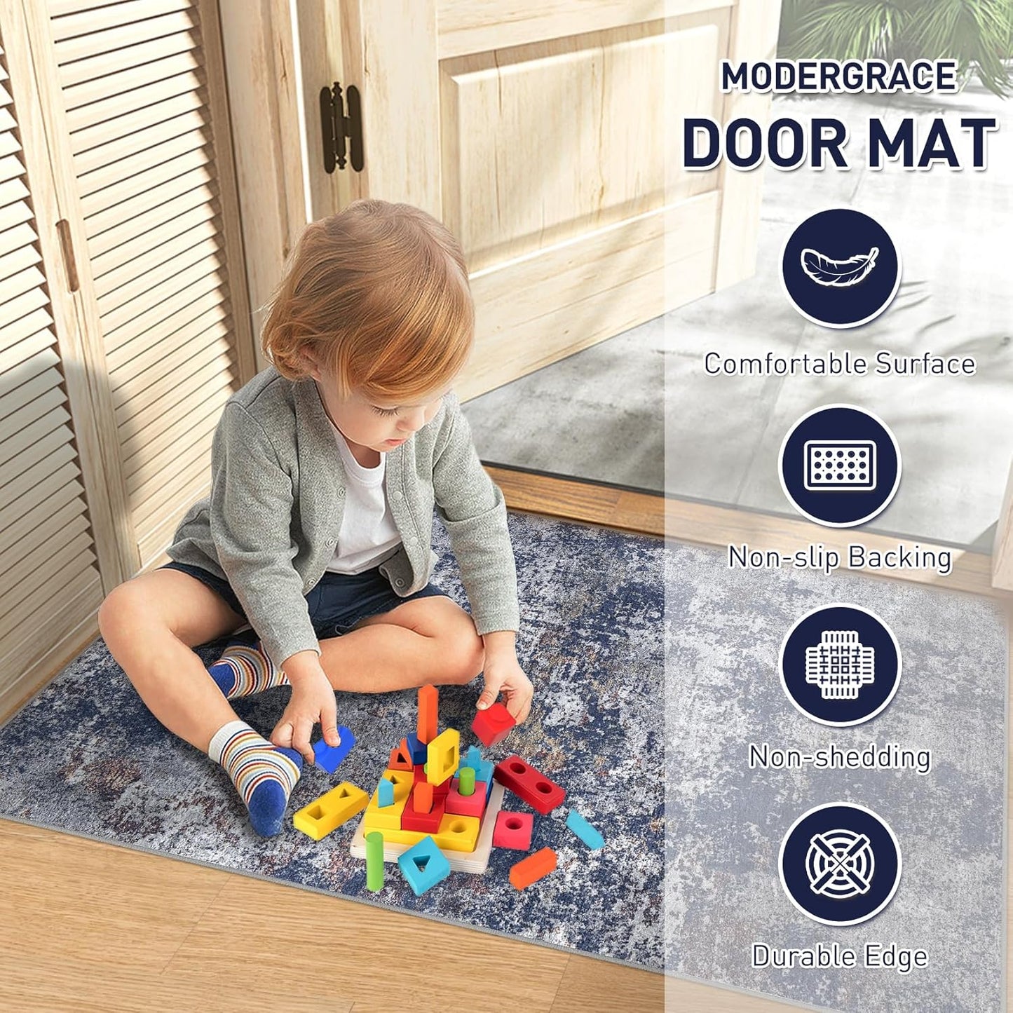 Machine Washable Area Rugs 2x3, Small Entryway Rug with Non Slip Backing for Living Room and Kitchen