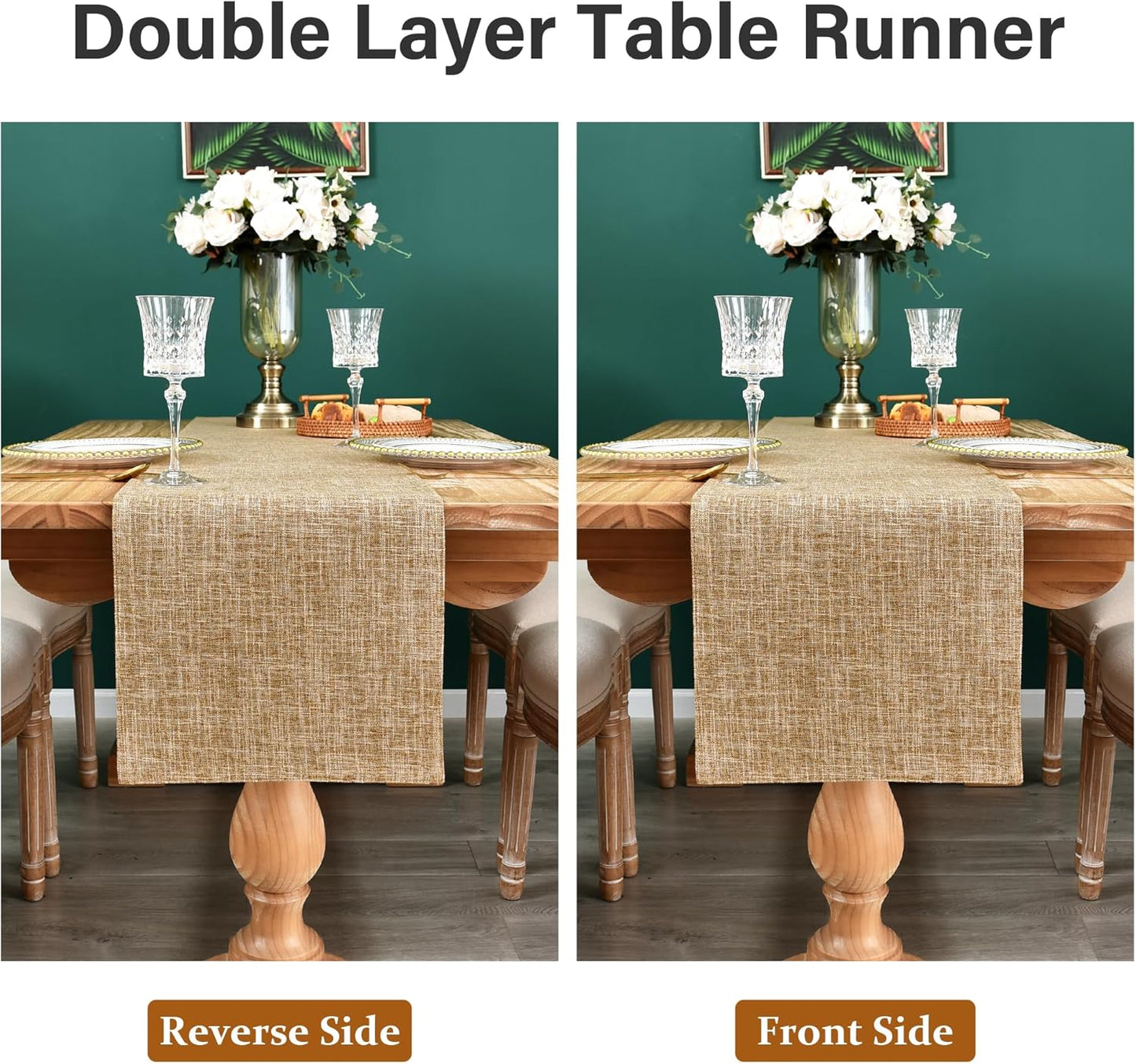 13x36 Inch Farmhouse Rustic Faux Linen Table Runner Neutral Coffee Table Runners Double Layer Reversible Rectangle